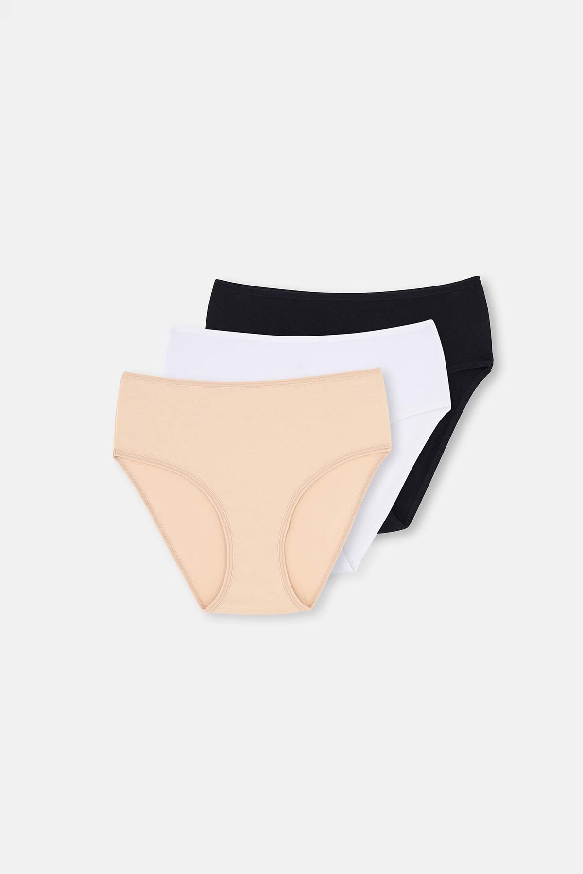 Siyah-Beyaz-Ten Yüksek Bel 3'lü Slip Külot