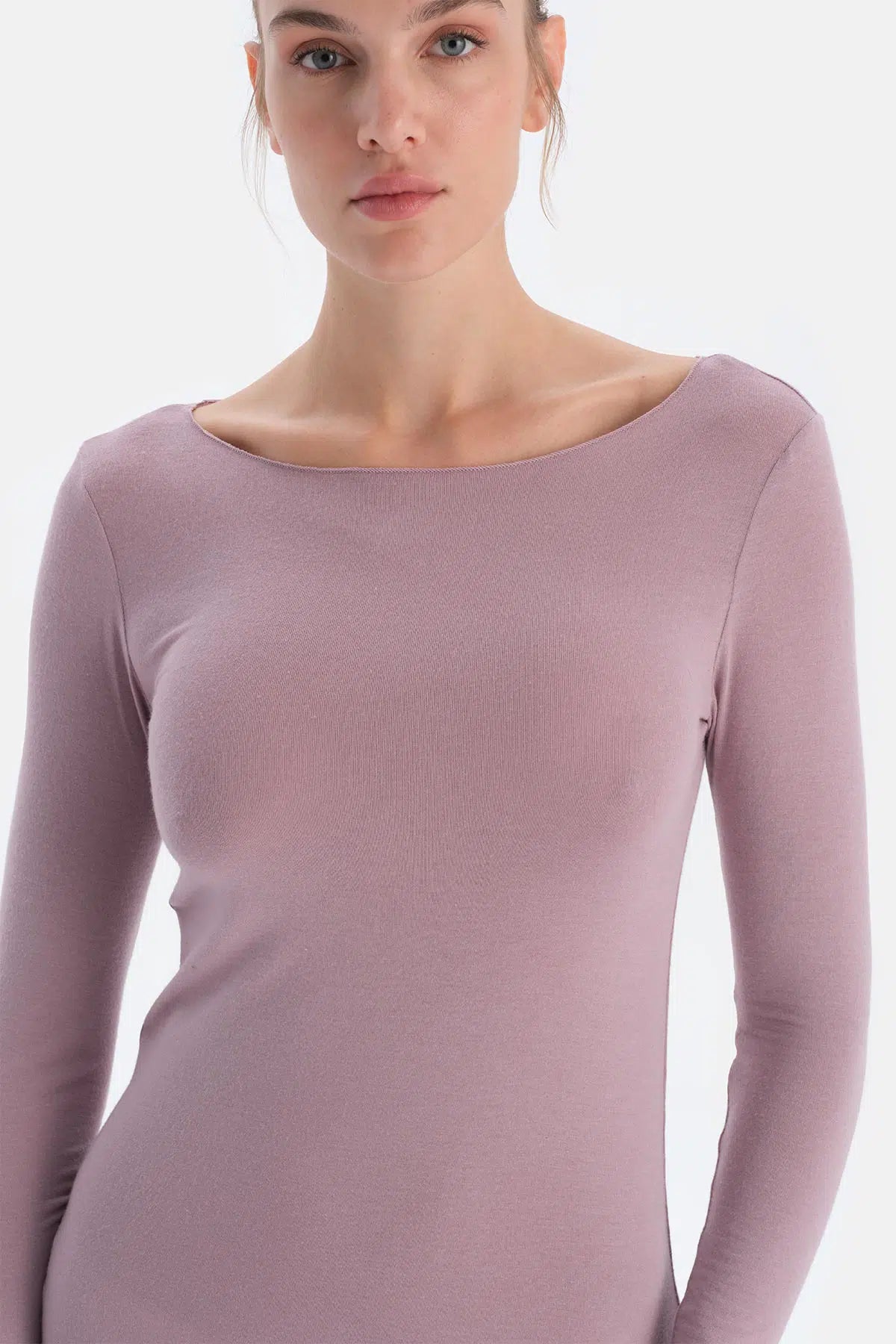 Gül Kurusu Modal Kaşmir Kayık Yaka Uzun Kollu Üst