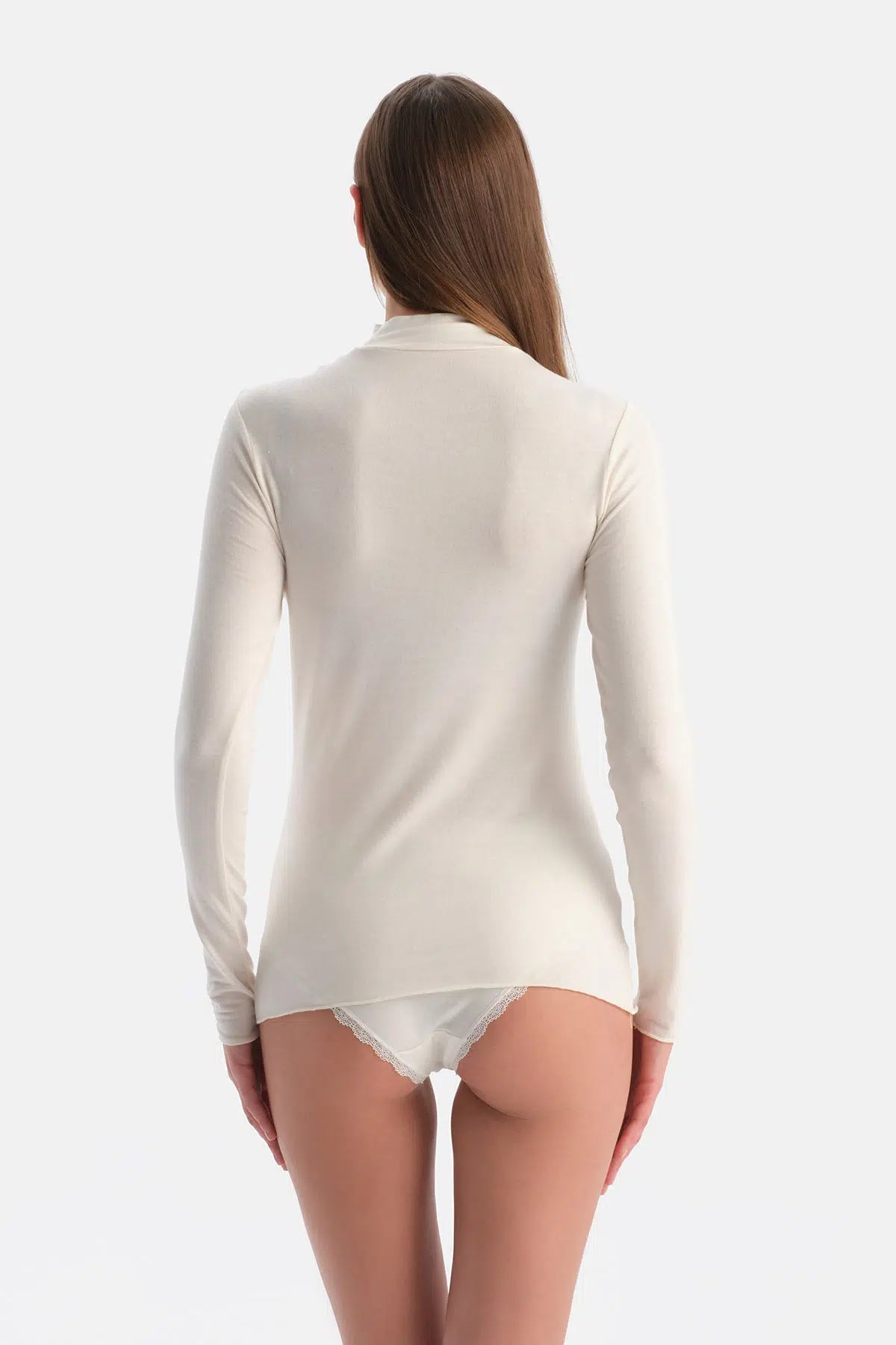 Ekru Modal Kaşmir Balıkçı Yaka Uzun Kollu Üst