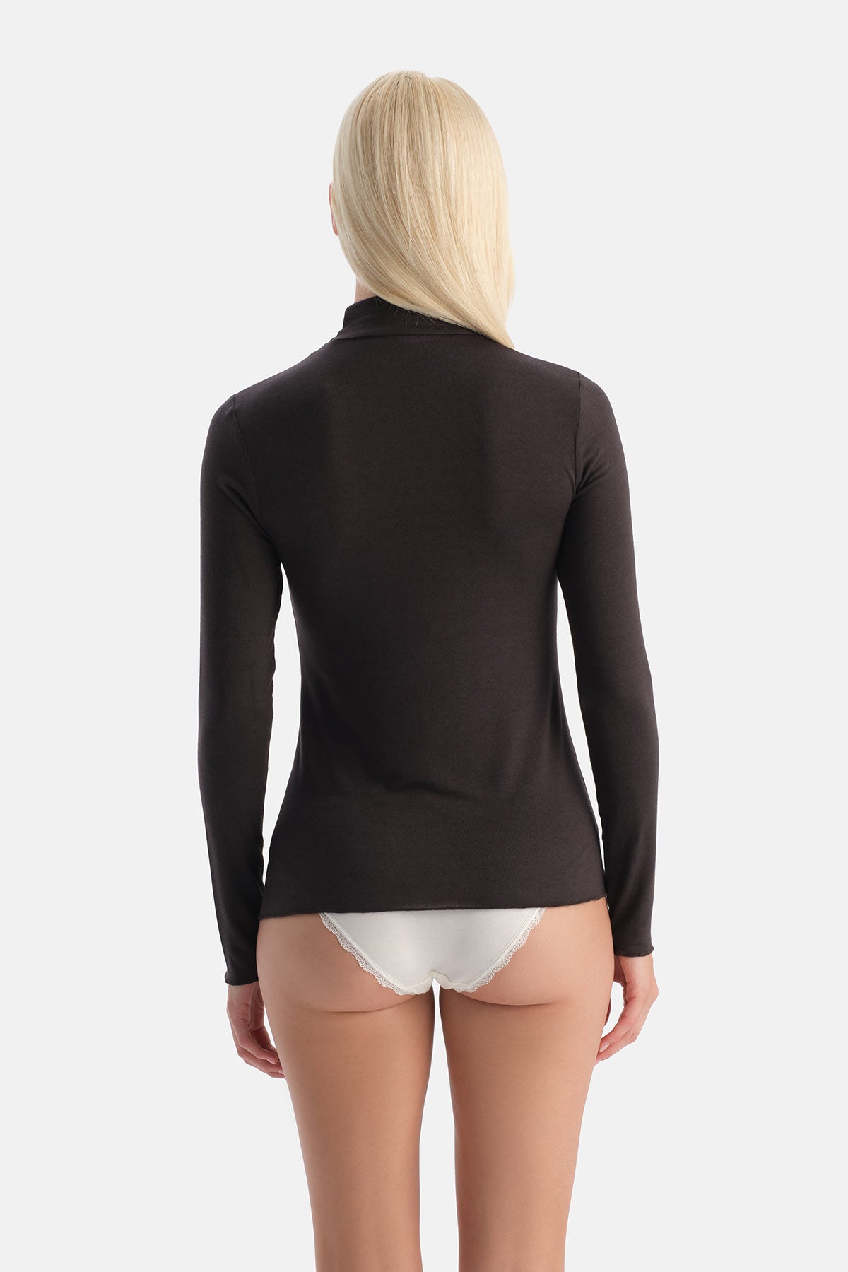 Koyu Kahve Modal Kaşmir Balıkçı Yaka Uzun Kollu Üst