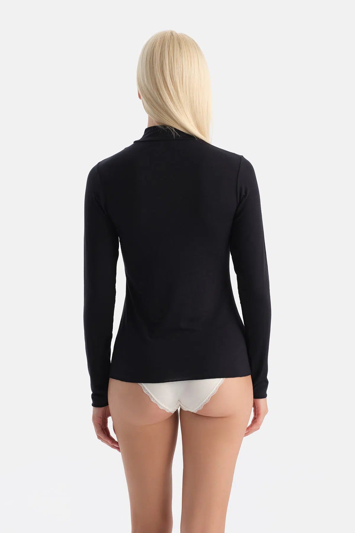 Siyah Modal Kaşmir Balıkçı Yaka Uzun Kollu Üst