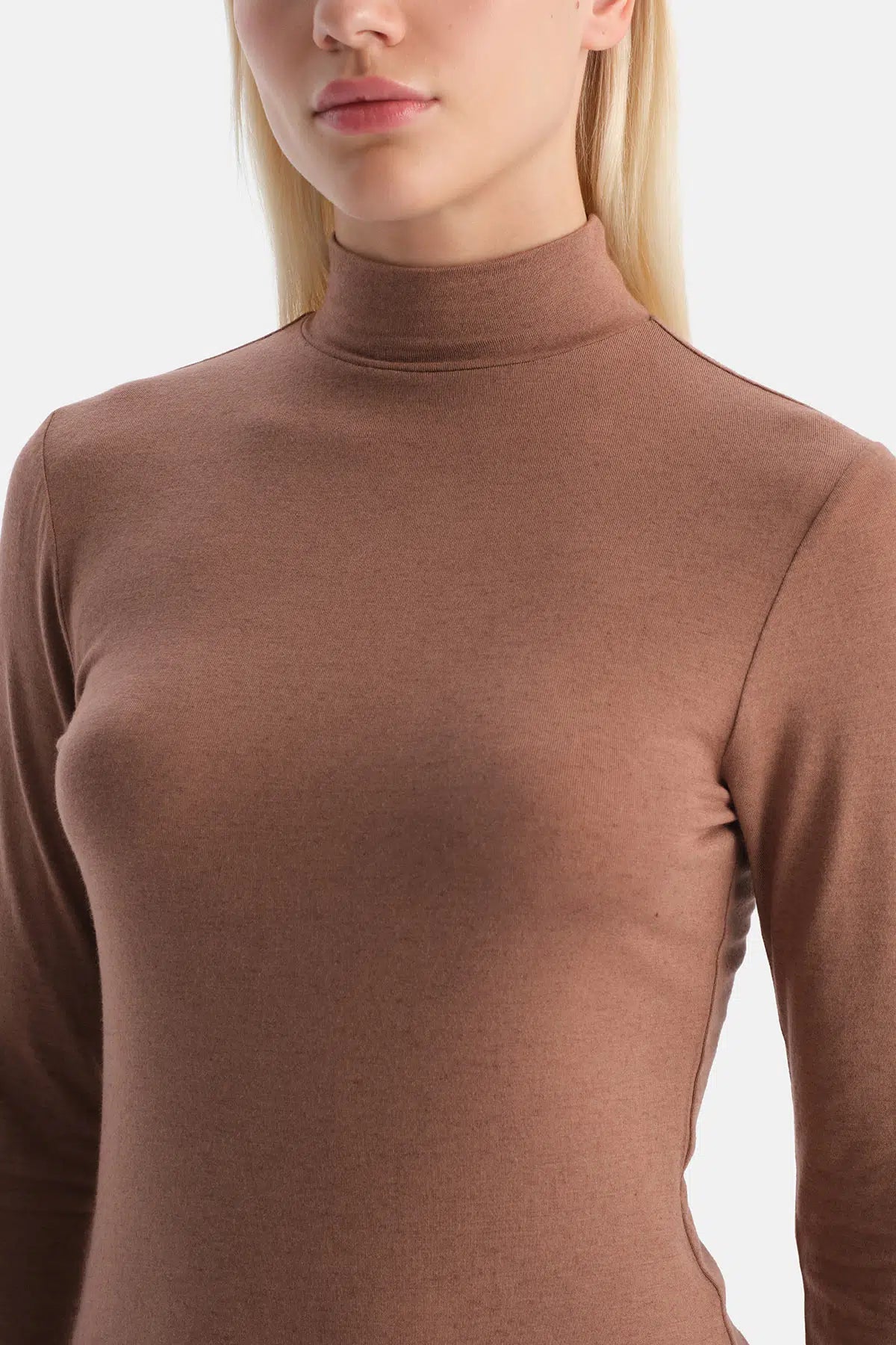 Mocha Modal Kaşmir Balıkçı Yaka Uzun Kollu Üst