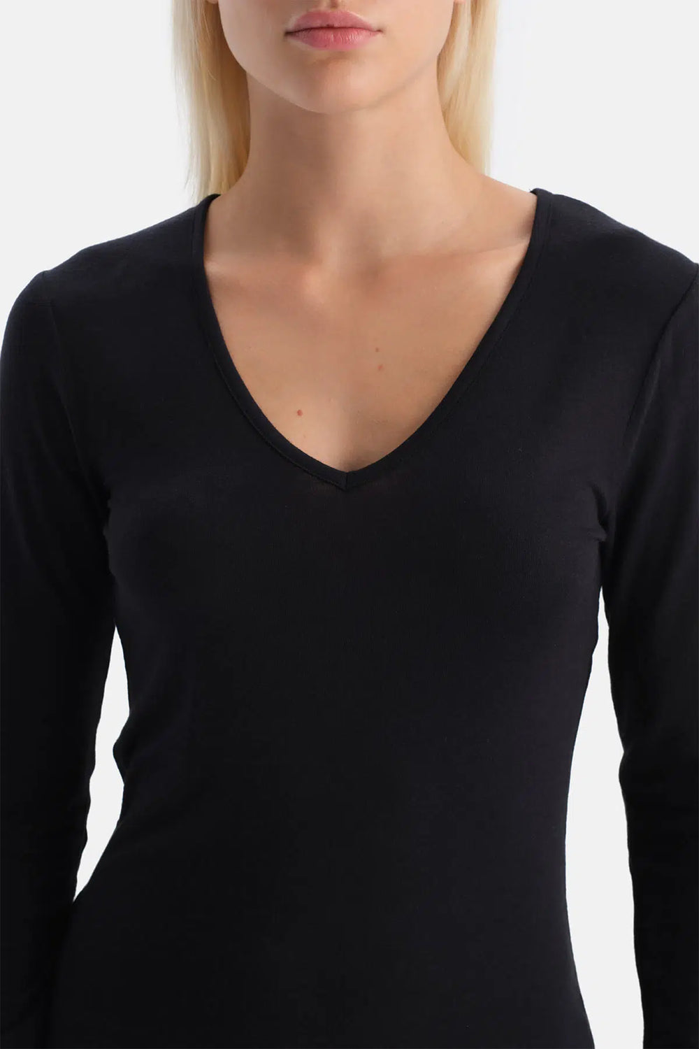 Siyah Modal Kaşmir V Yaka Uzun Kollu Üst