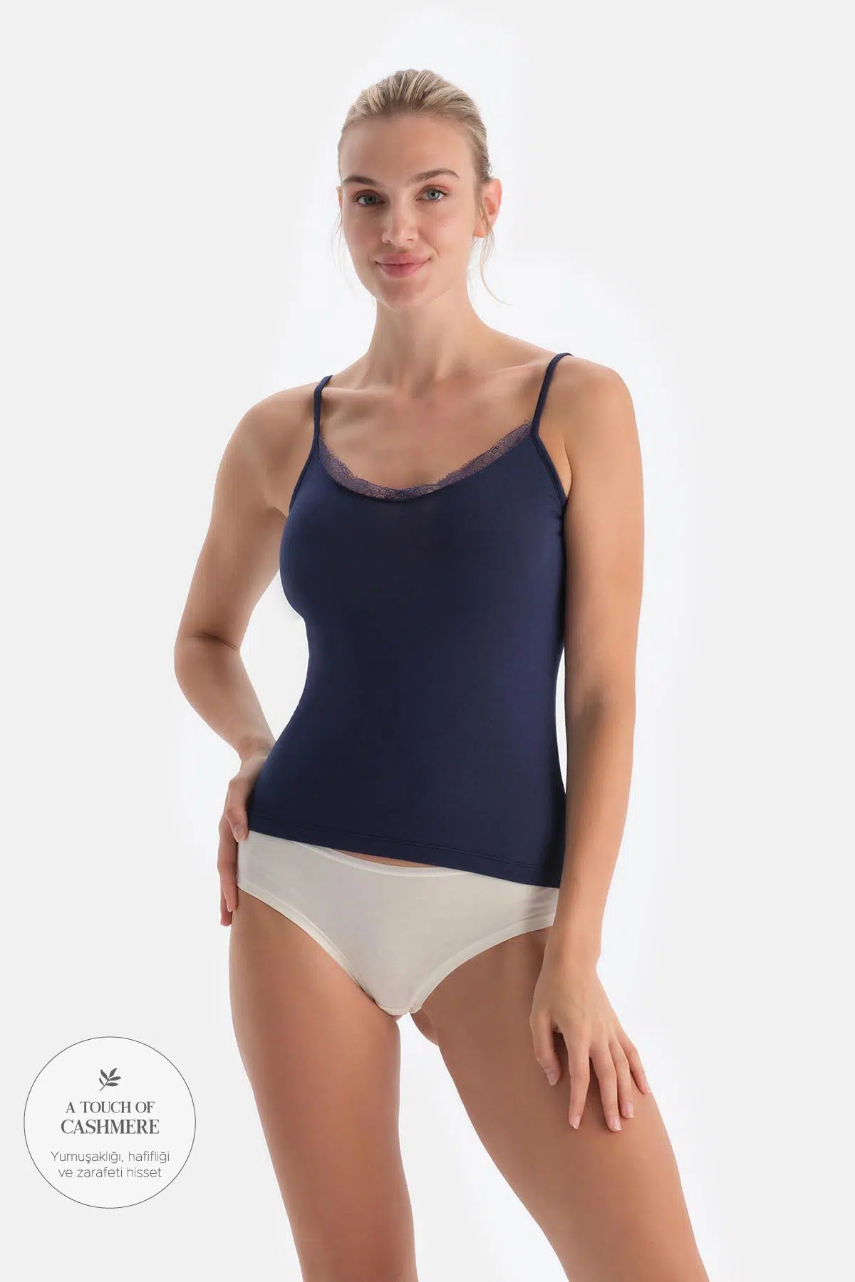 Lacivert Modal Kaşmir Dantel Detaylı Atlet