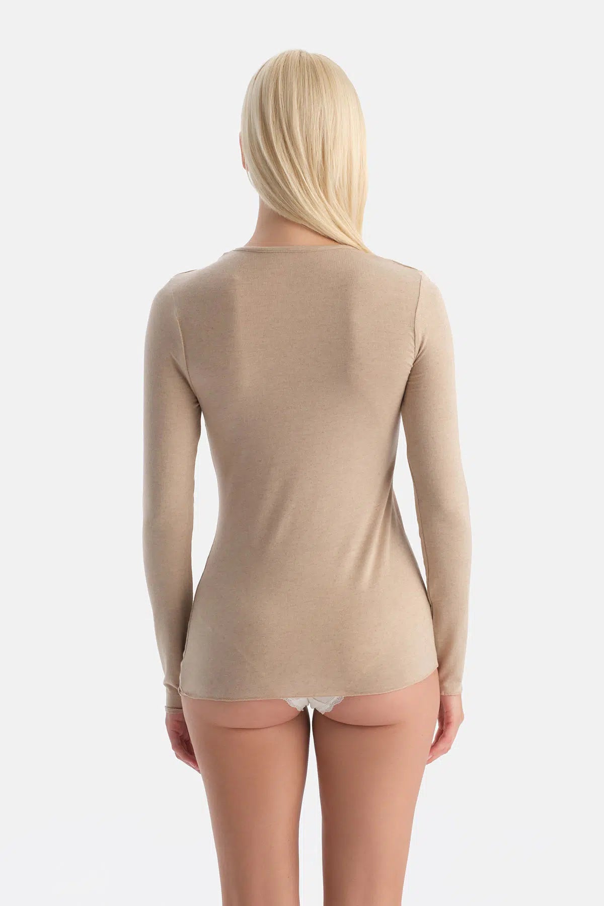 Sütlü Kahve Modal Kaşmir Bisiklet Yaka Uzun Kollu Üst