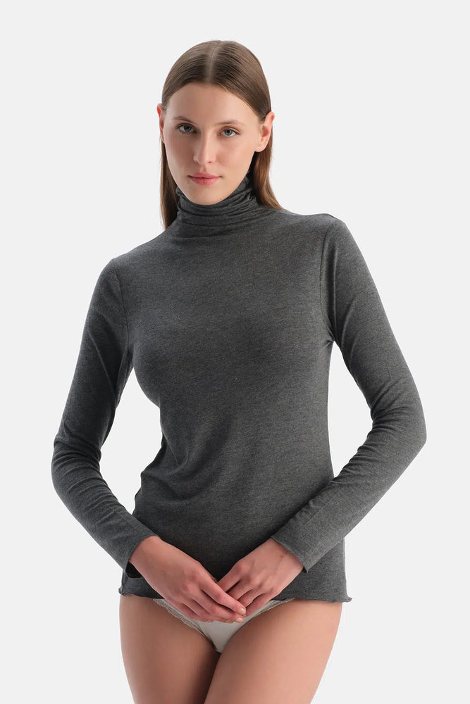 Antrasit Melanj Modal Kaşmir Boğazlı Uzun Kollu Üst