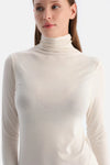 Ekru Modal Kaşmir Boğazlı Uzun Kollu Üst