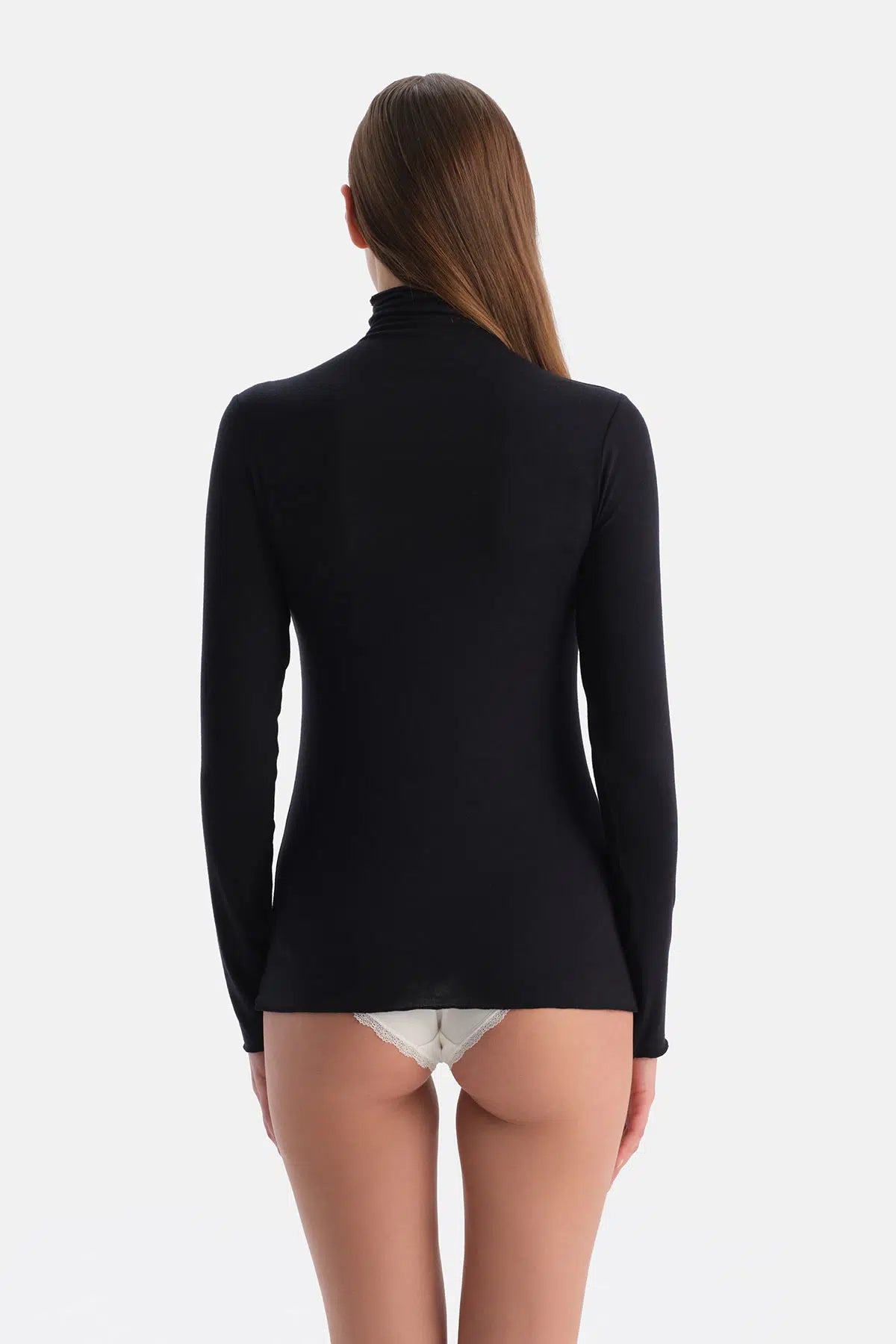 Siyah Modal Kaşmir Boğazlı Uzun Kollu Üst