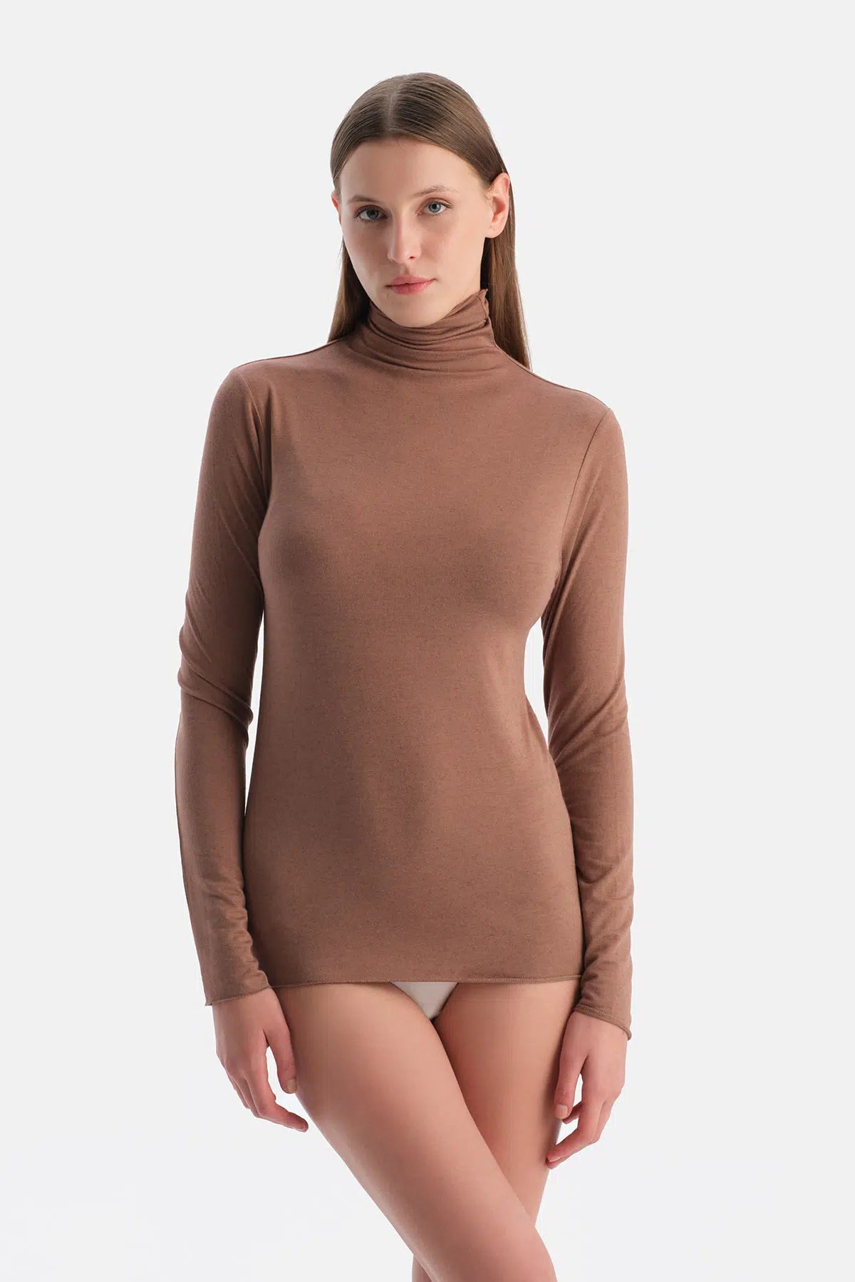 Mocha Modal Kaşmir Boğazlı Uzun Kollu Üst