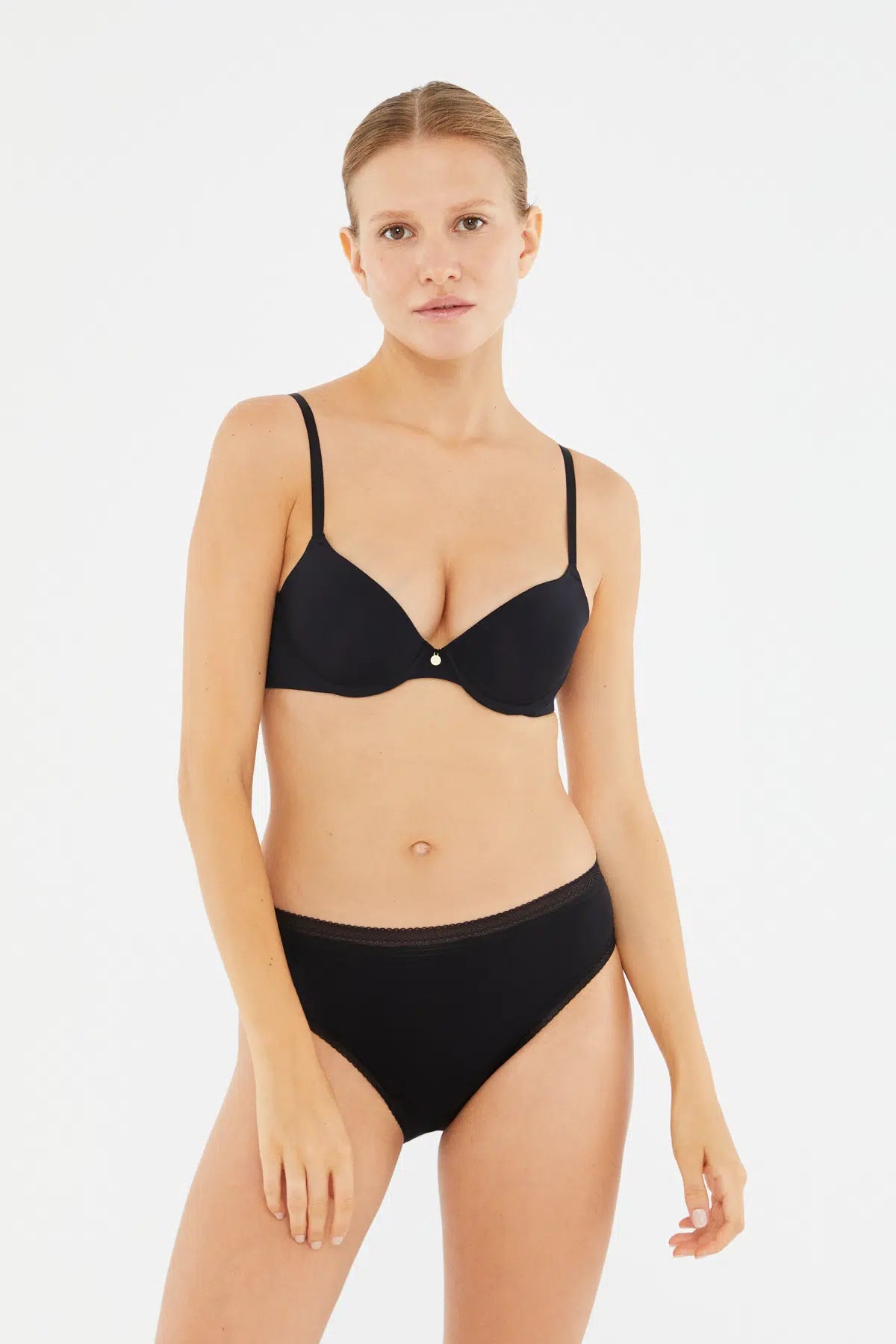 Siyah Blossom Balenli Push-Up Sütyen