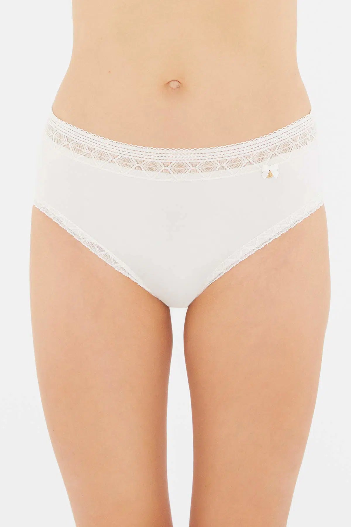 Ekru Akseusuar Detaylı Micro Polyamıde Yüksek Bel Slip