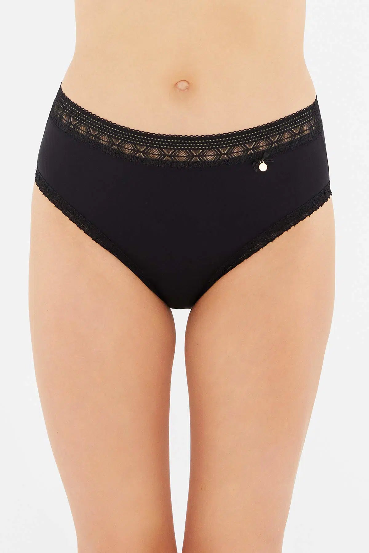 Siyah Akseusuar Detaylı Micro Polyamıde Yüksek Bel Slip