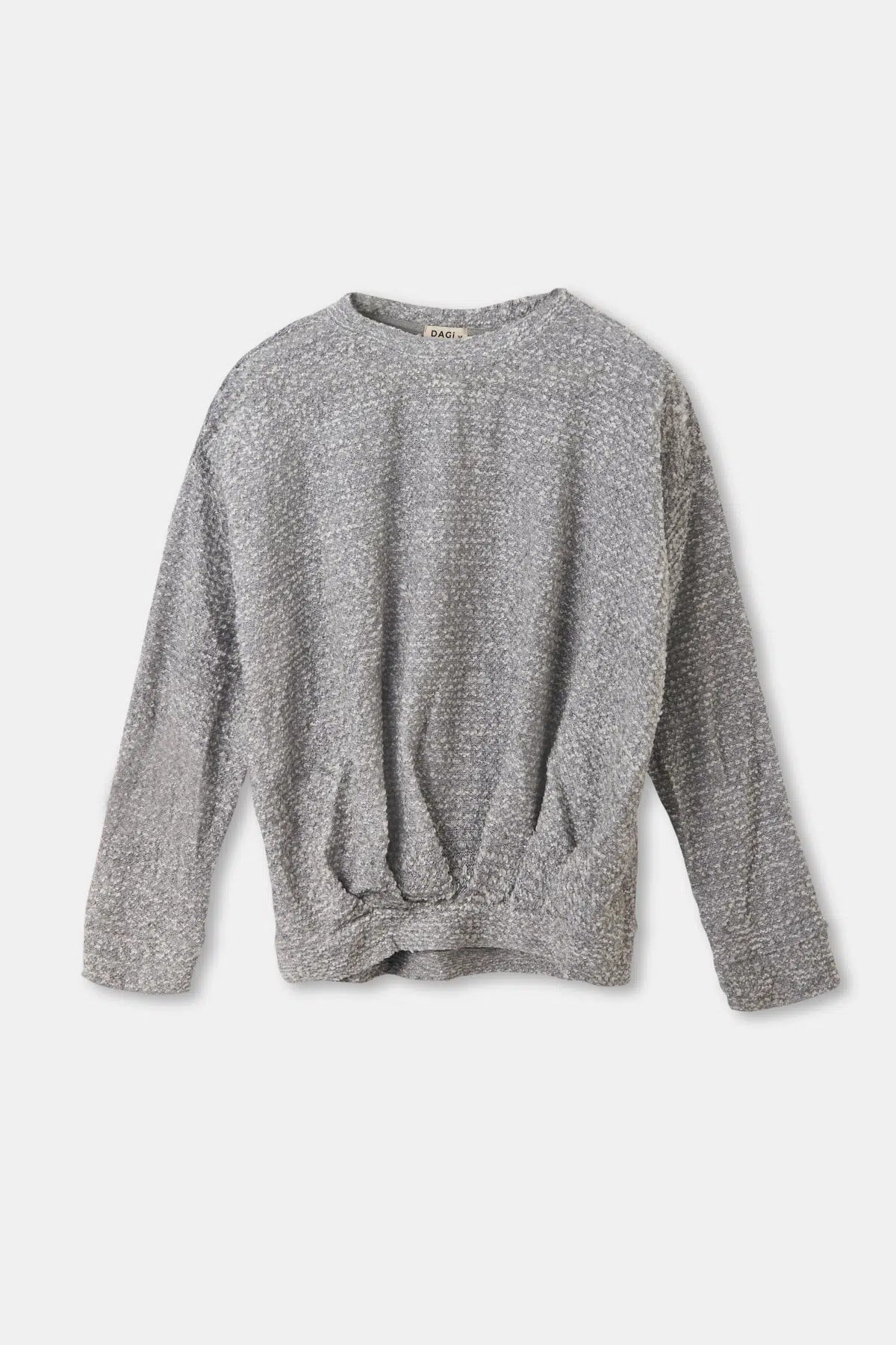Gri Melanj Akrilik Polyester O Yaka Dökümlü Tek Üst