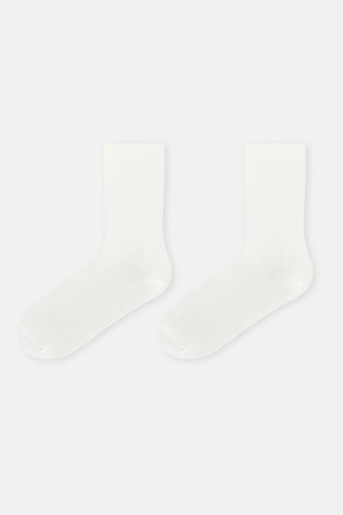 Beyaz Kadın 2'Li Basıc Bambu Çorap