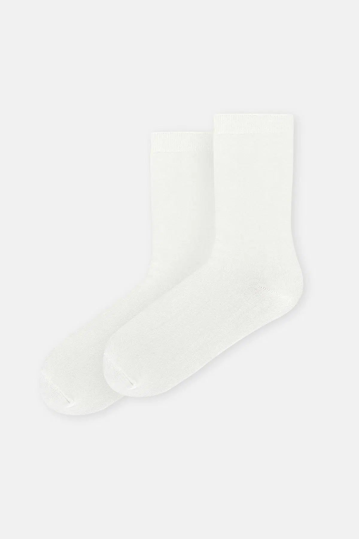 Beyaz Kadın 2'Li Basıc Bambu Çorap