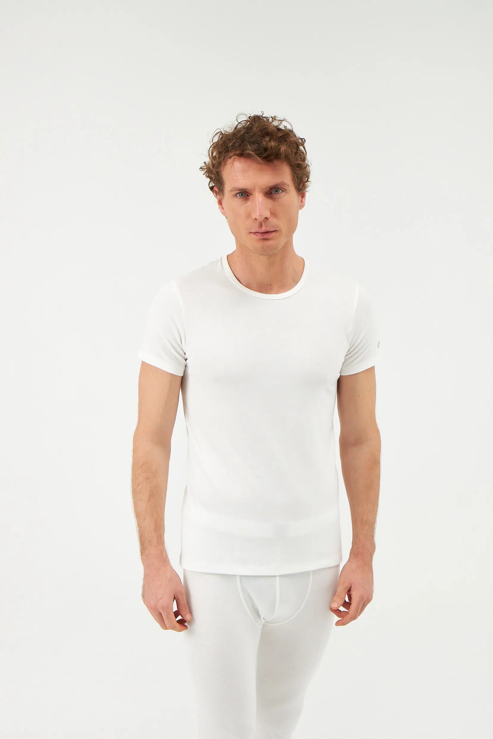 Ekru Sıfır Yaka Kısa Kol Erkek Termal Içlik Tek Üst