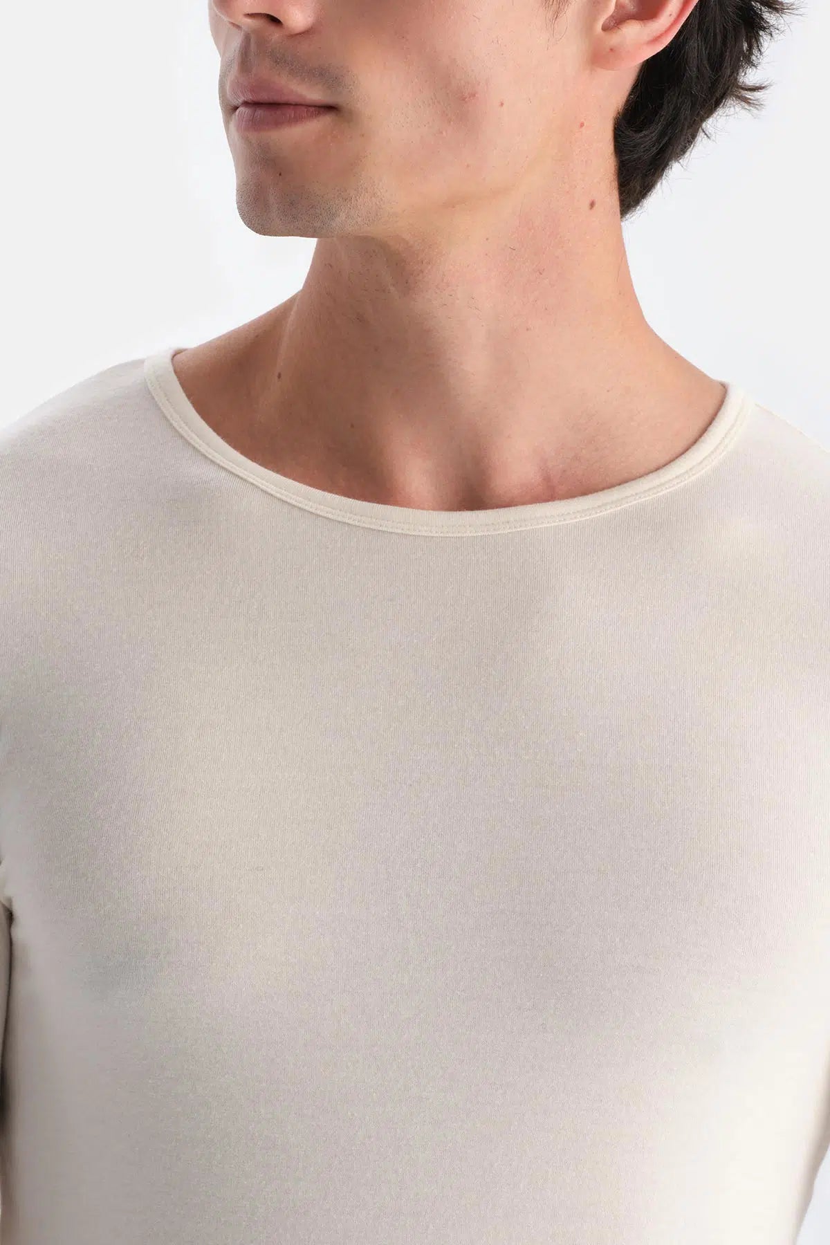 Ekru Modal Kaşmir Bisiklet Yaka Uzun Kollu Üst