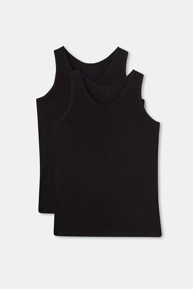 Siyah Geniş Yaka Penye Erkek 2'li Atlet