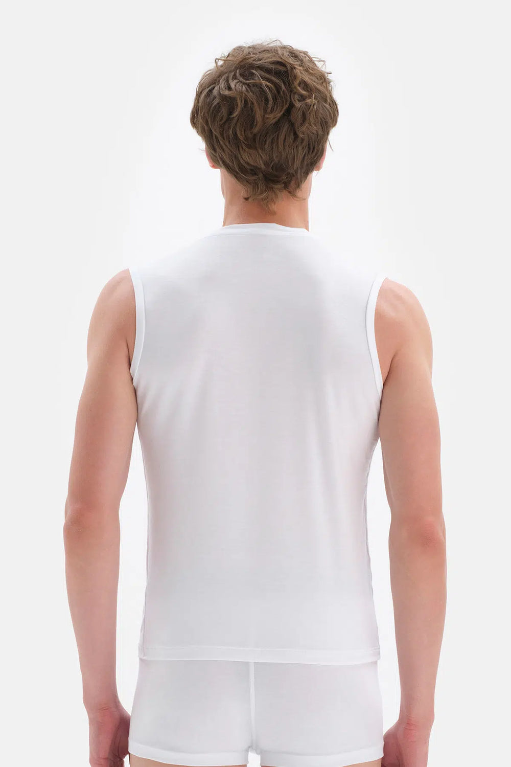 Beyaz Micro Modal V Yaka Erkek Kolsuz Fanila