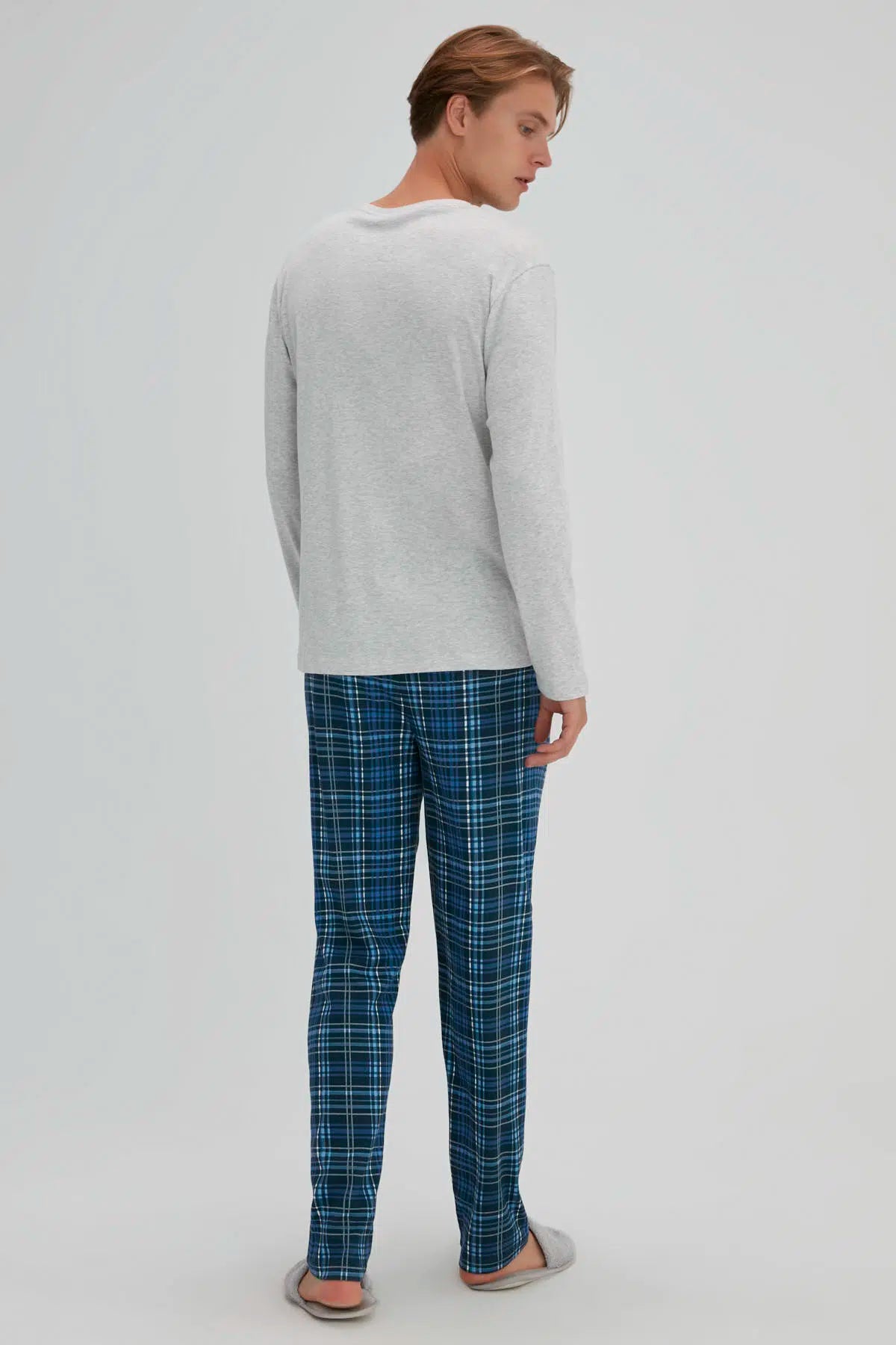 Lacivert Erkek Ekoseli Eşofman Altı