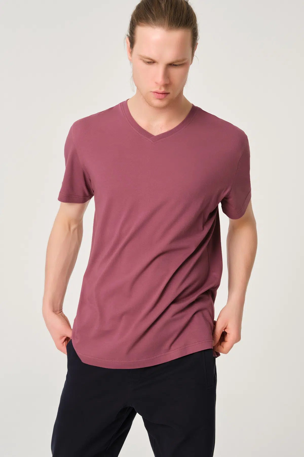 Bordo V Yaka Erkek T-Shirt