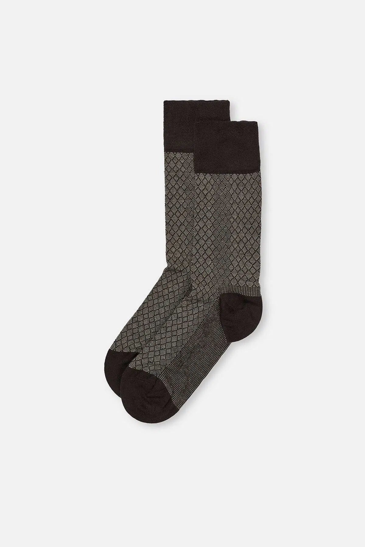 Kahve Erkek Bambu Küçük Ekose Desen Soket Çorap