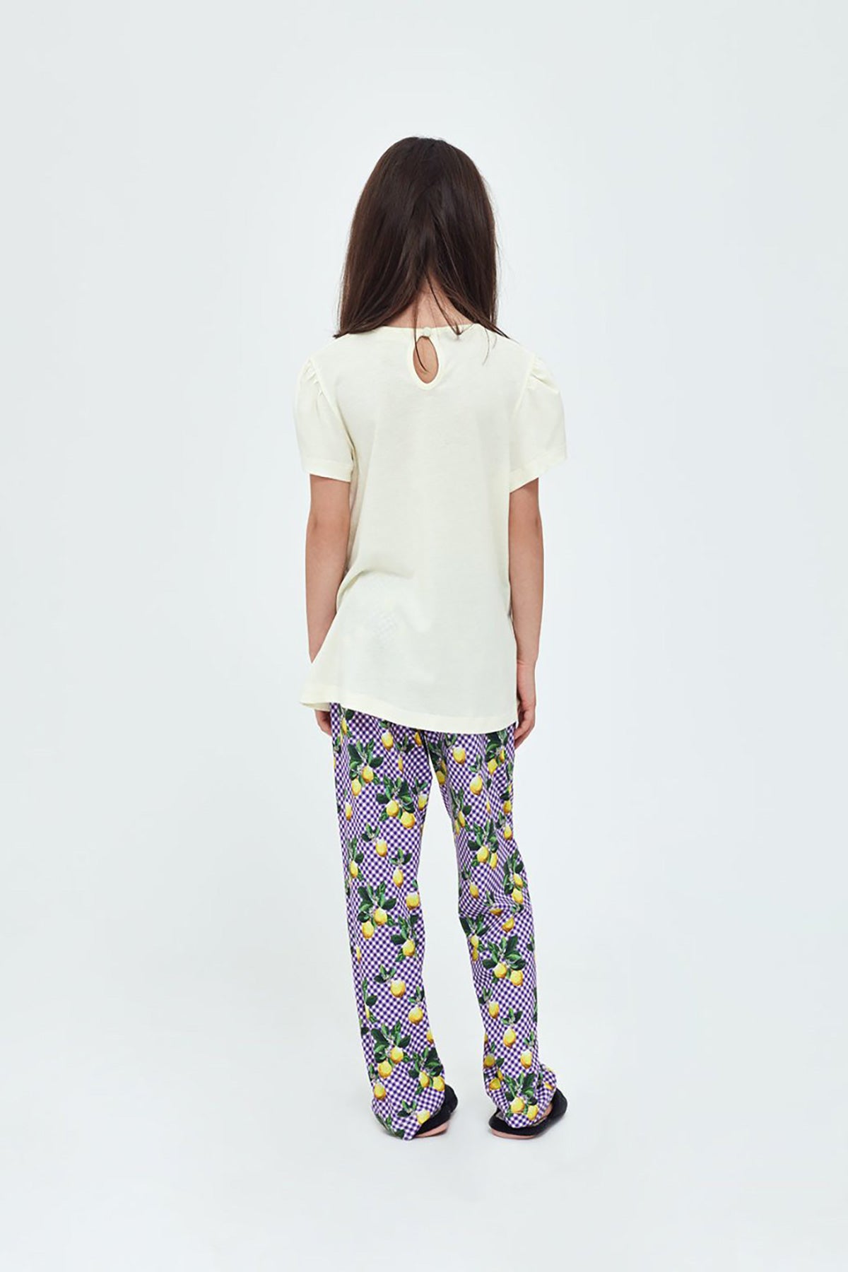 Sarı Modal Limon Baskılı Sıfır Yaka Kısa Kol Kız Çocuk Pijama Takımı
