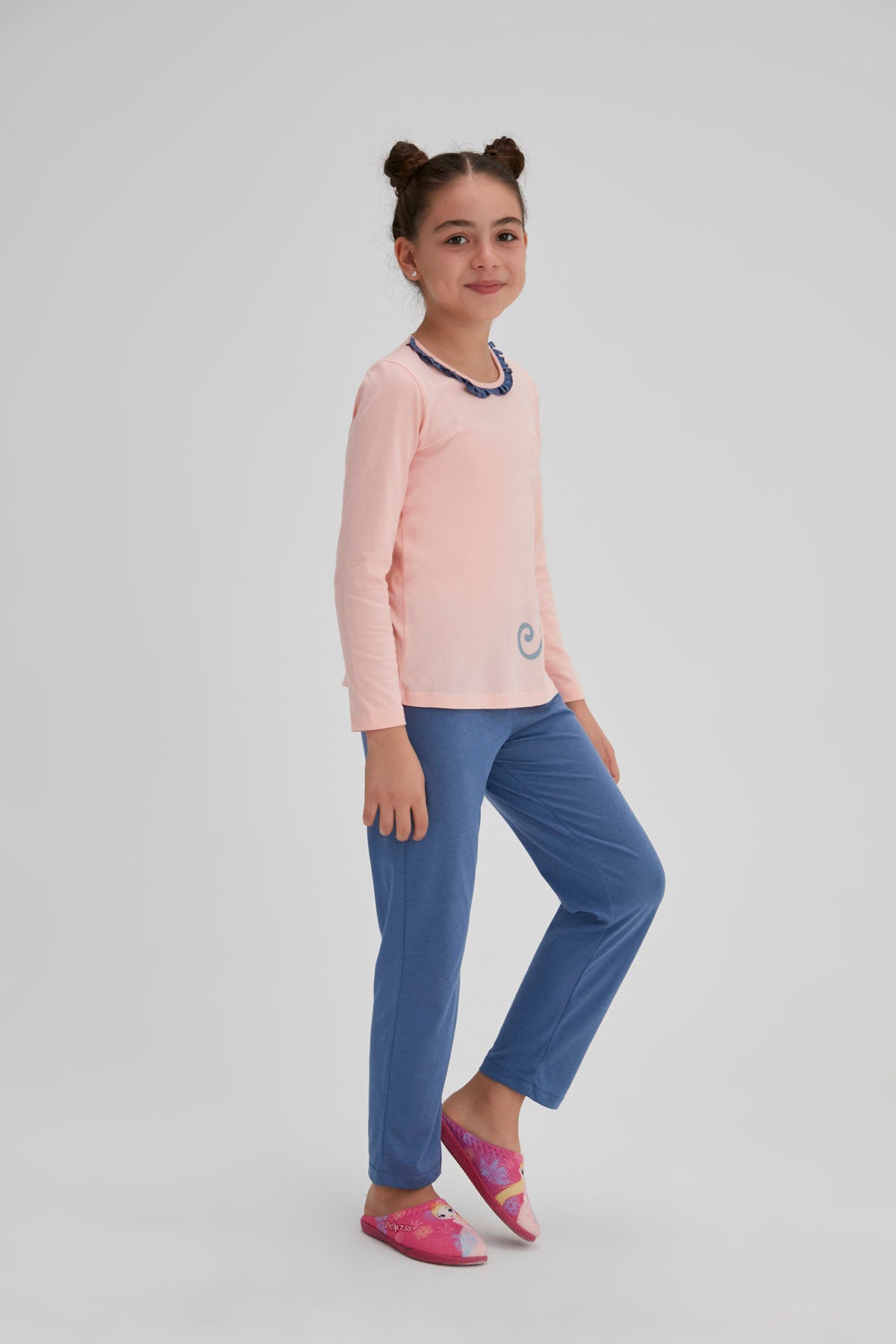 Somon Kız Çocuk Pamuk Maymun Baskılı O Yaka Pijama Takımı