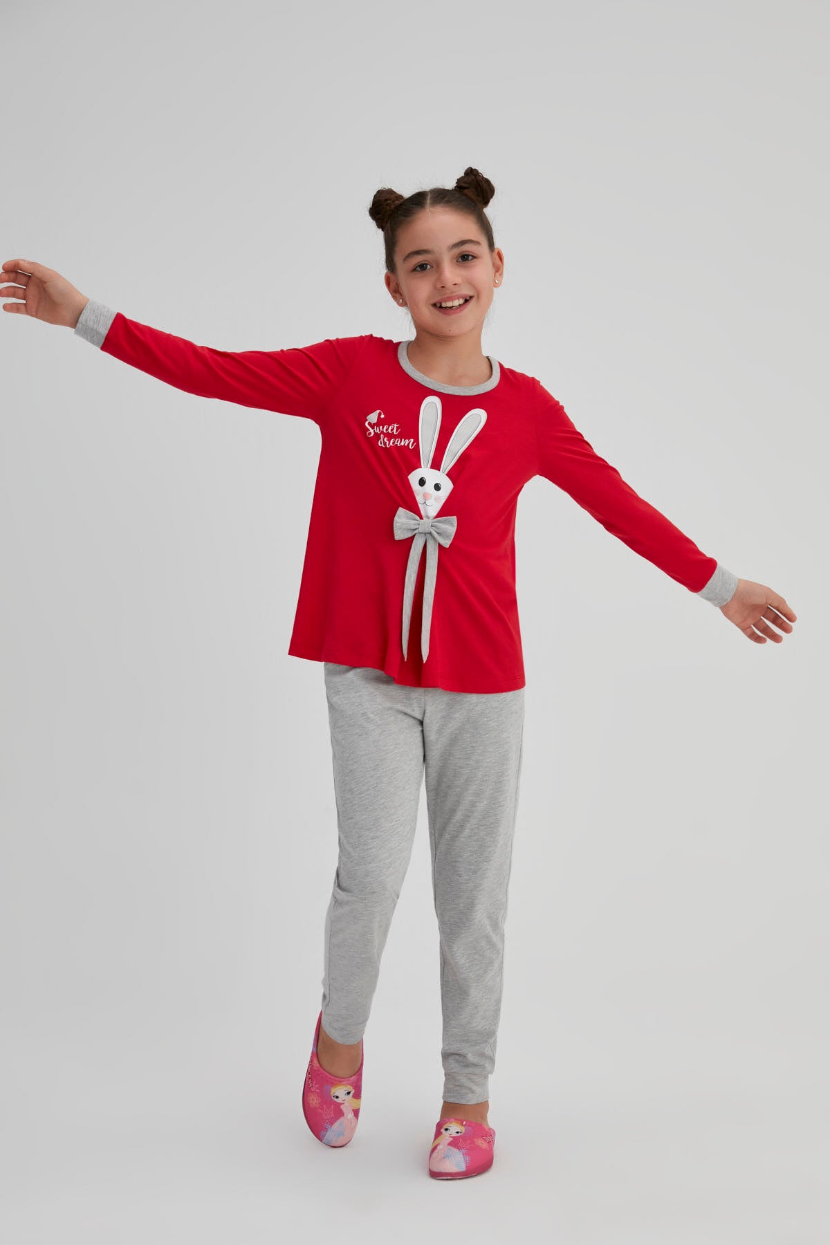 Kırmızı Kız Çocuk Pamuk Tavşan Pijama