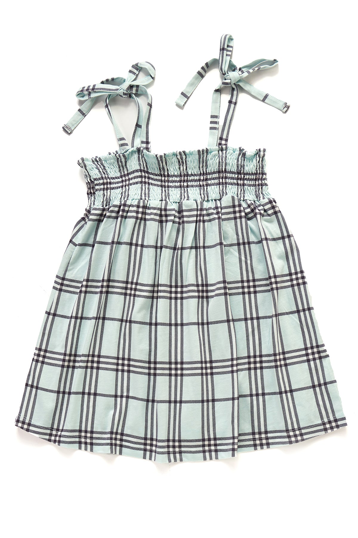 Yeşil Kız Çocuk Modal Ekoseli Kare Yaka Askılı Şort Takımı
