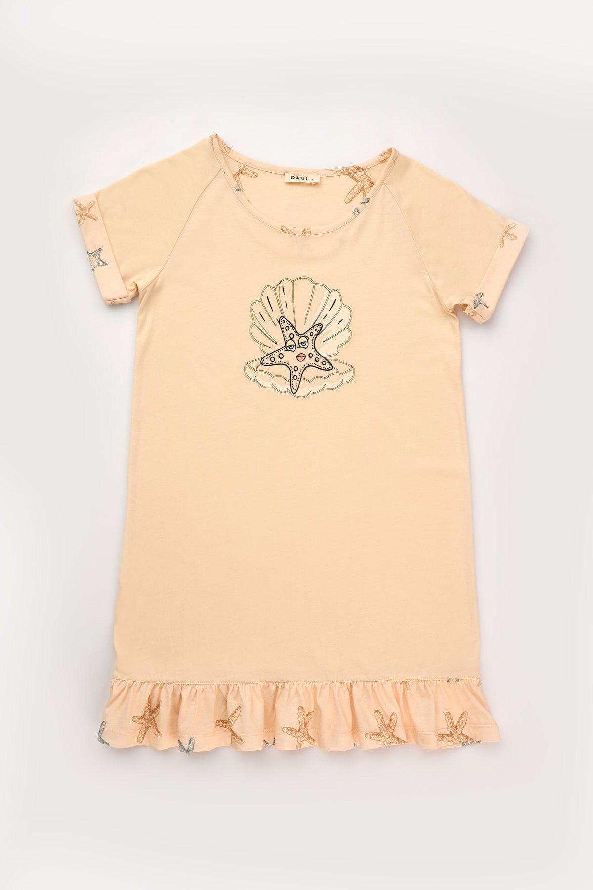 Sarı Kız Çocuk Deniz Yıldızı Eteği Fırfırlı Gecelik