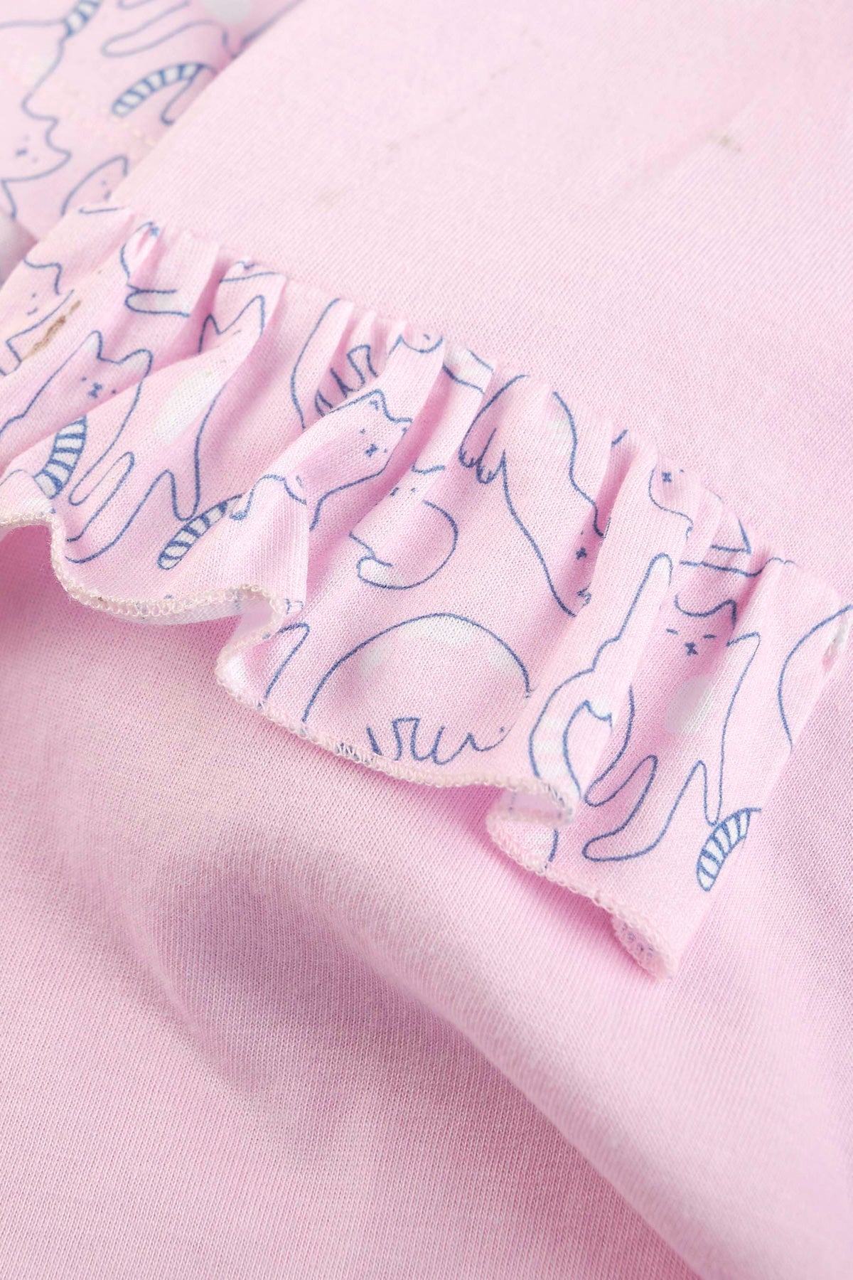 Pembe Kız Çocuk Kedili Askılı Şort Takımı