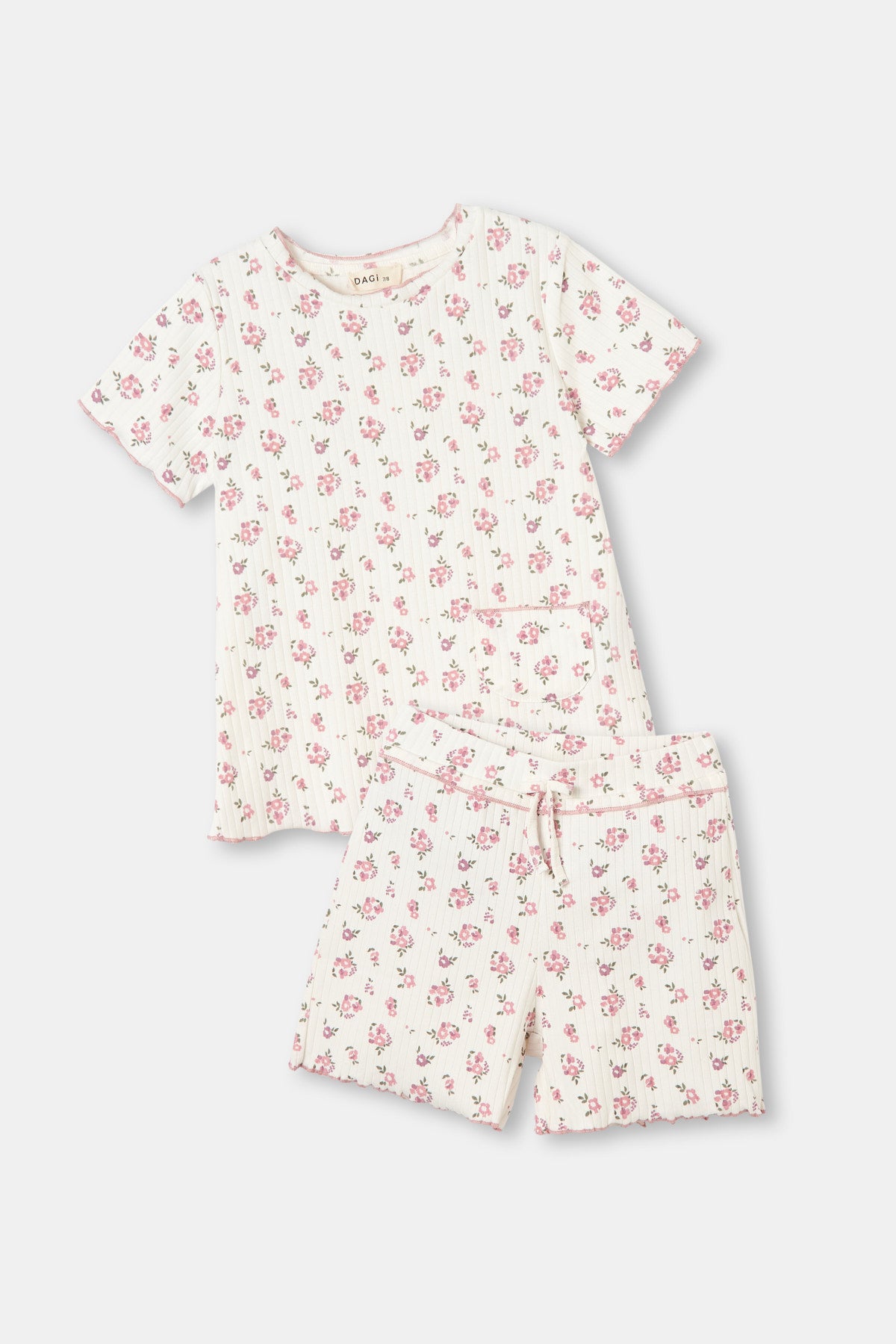 Ekru Sıfır Yaka Çiçekli Şort Takım