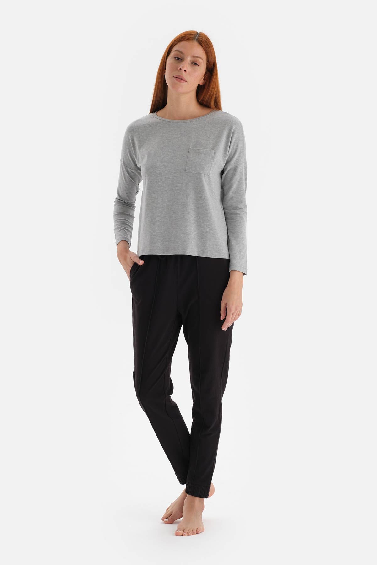 Gri Uzun Kol T-Shirt