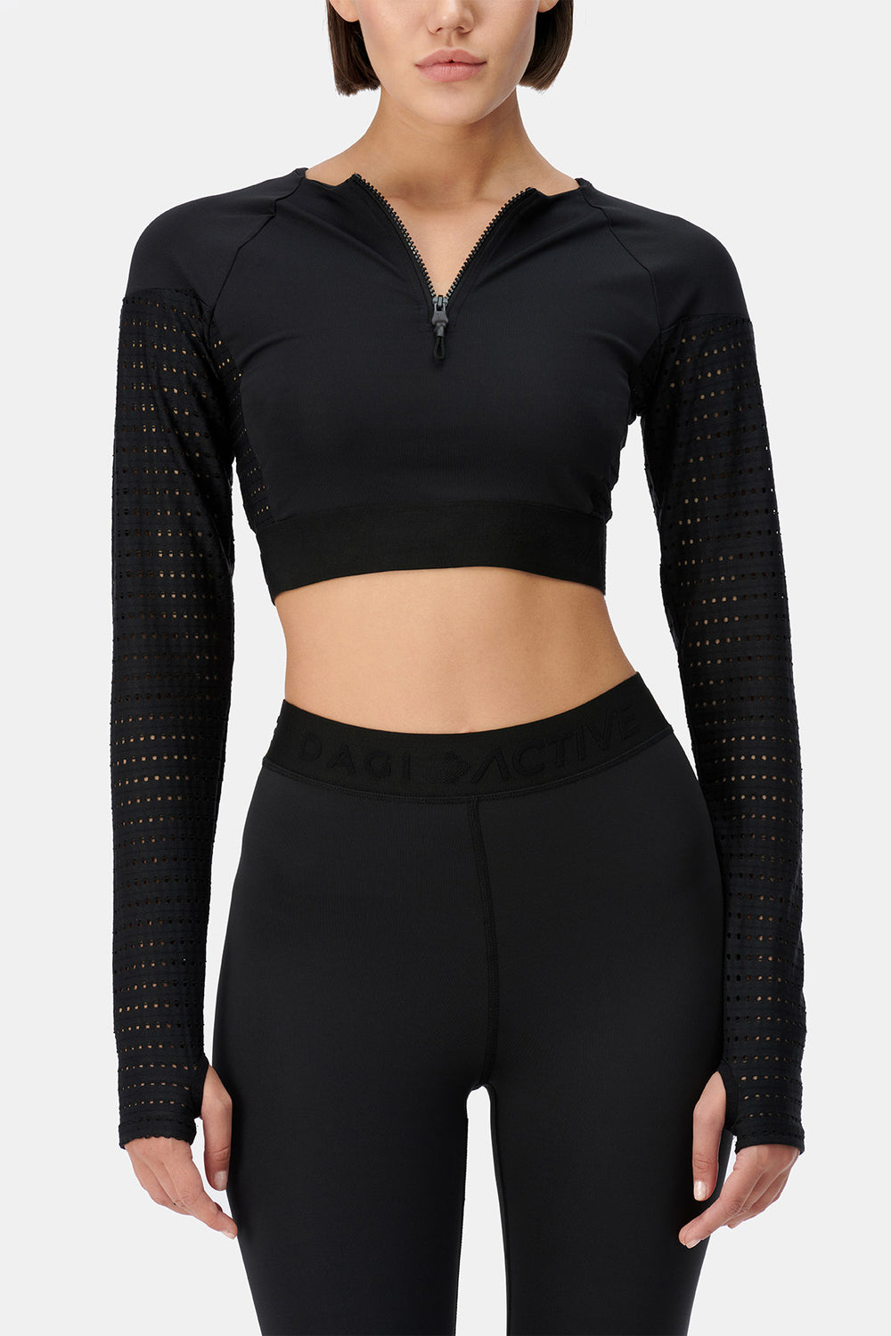 Siyah Dagi Active Uzun Kollu Crop T-Shirt