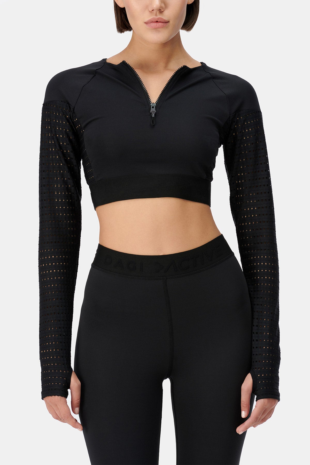 Siyah Dagi Active Uzun Kollu Crop T-Shirt
