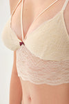 Bej Atma Kaplı Balensiz Üçgen Dekolte Bralet Sütyen