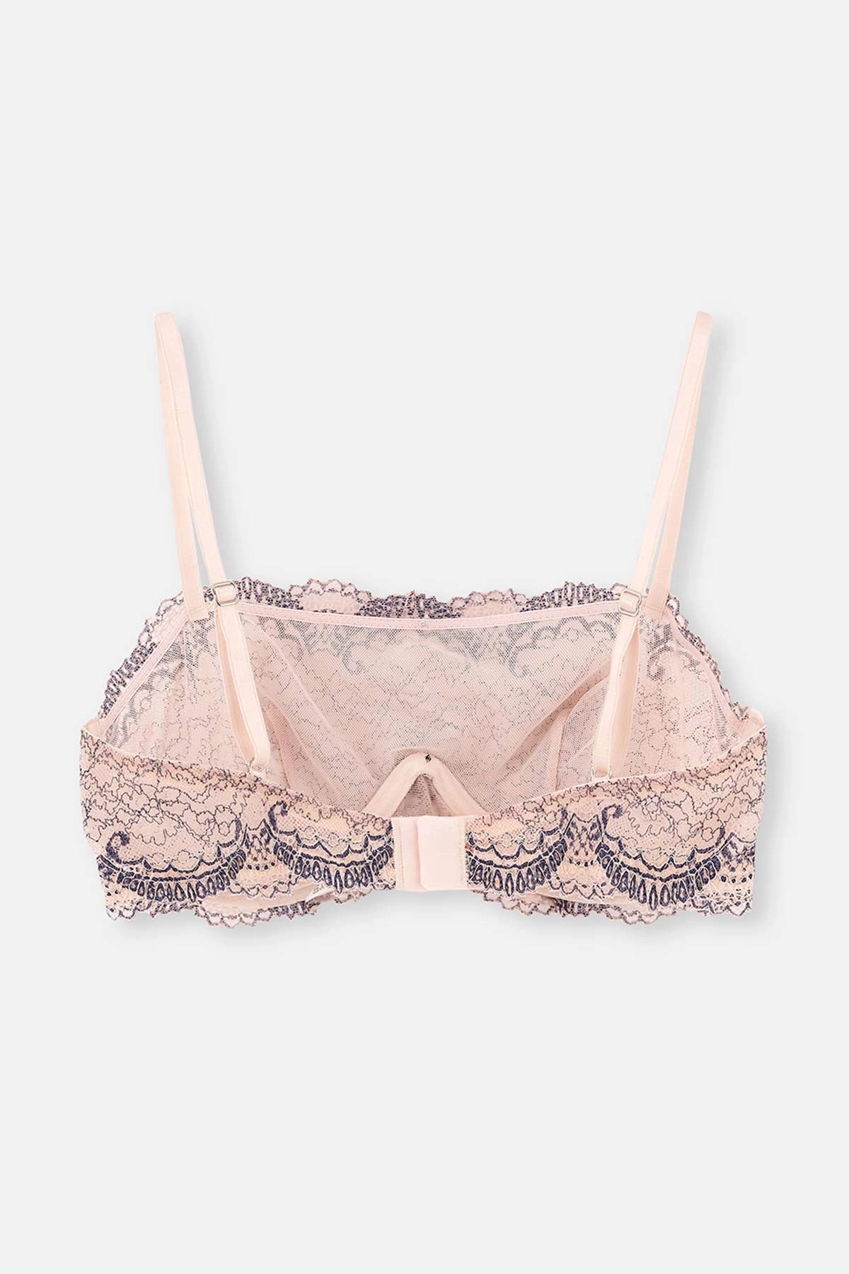 Pembe Balenli Dantelli Bralet Sütyen