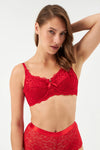 Kırmızı Balenli Dantelli Toparlayıcı Sütyen