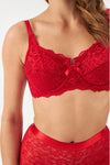 Kırmızı Balenli Dantelli Toparlayıcı Sütyen