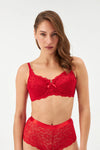 Kırmızı Balenli Dantelli Toparlayıcı Sütyen