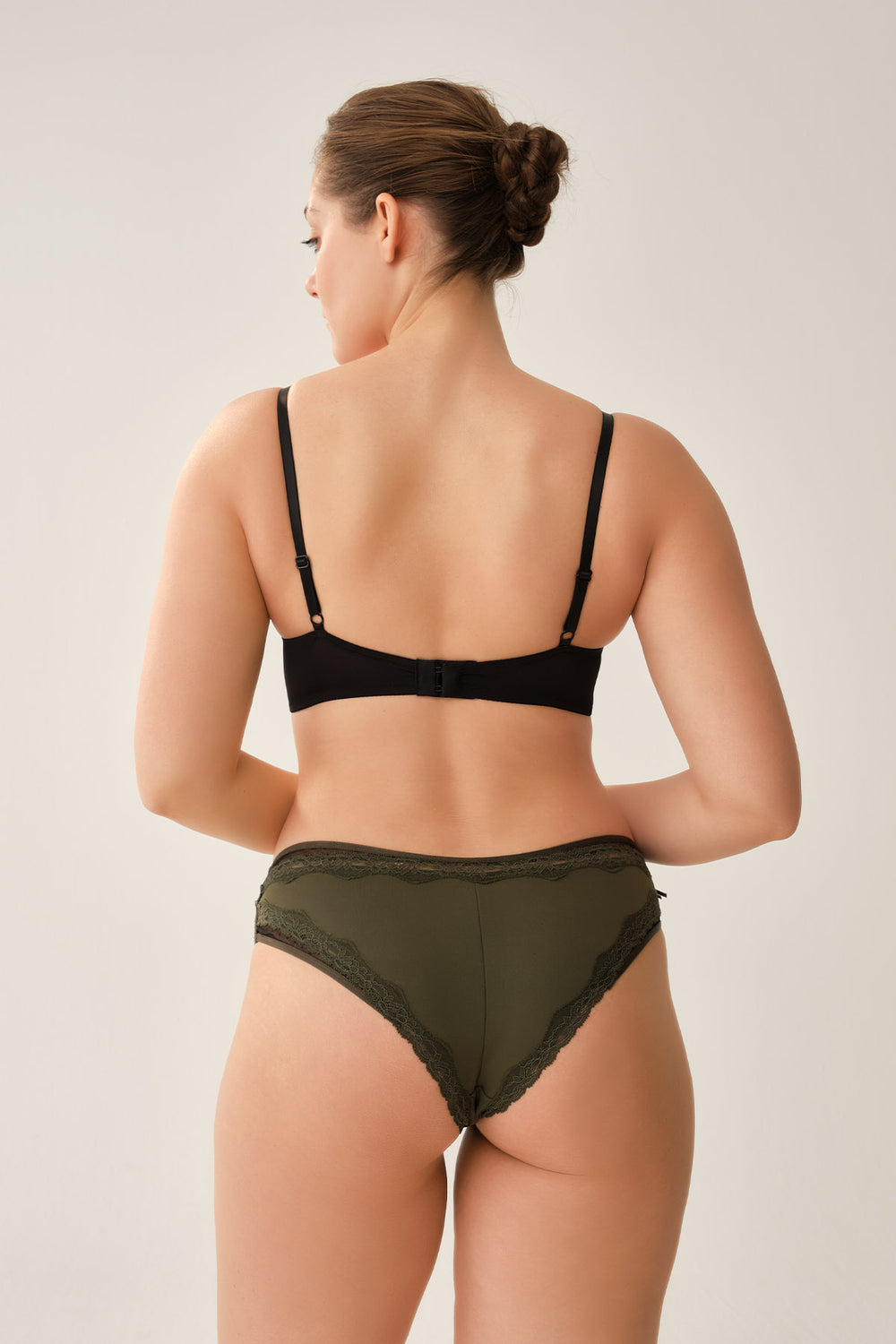 Haki Dantel Detaylı Micro Kumaş Brazilian