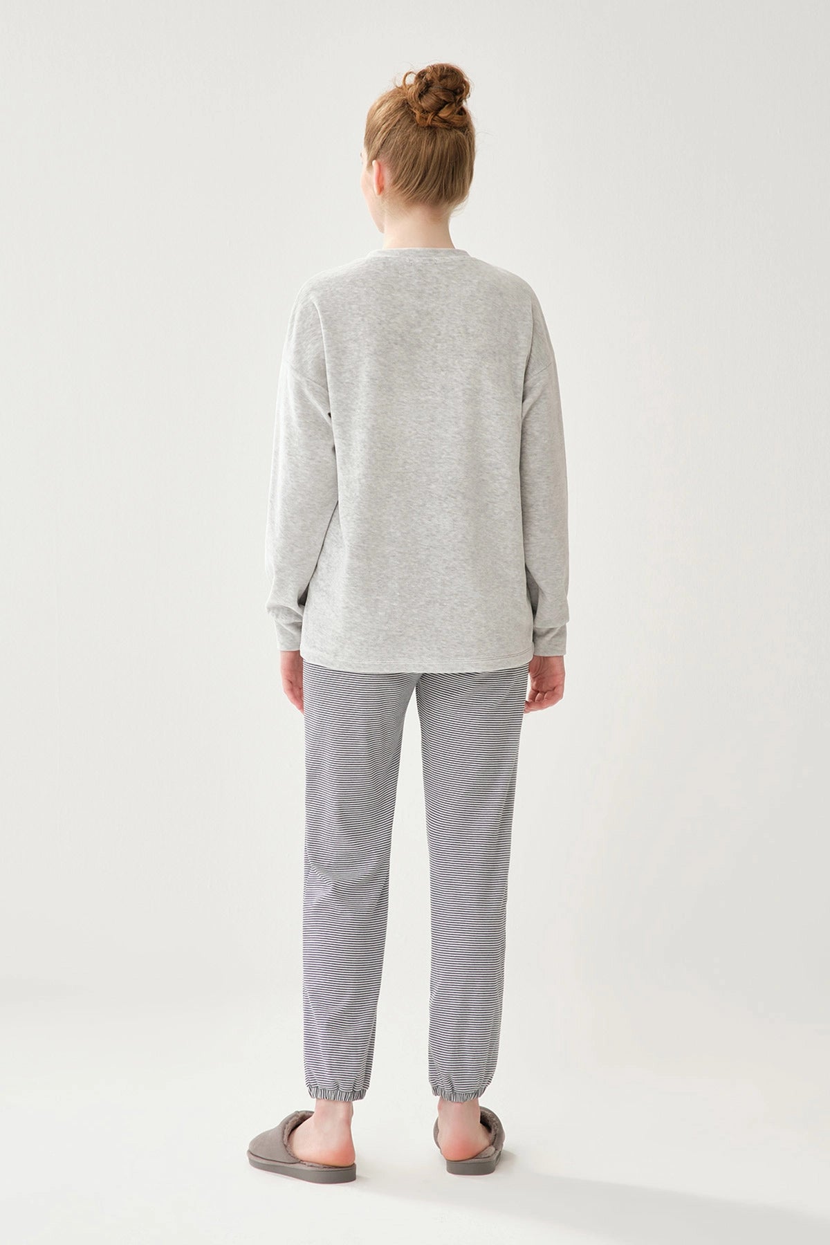 Lacivert Çizgi Desenli Pamuklu Pijama Altı