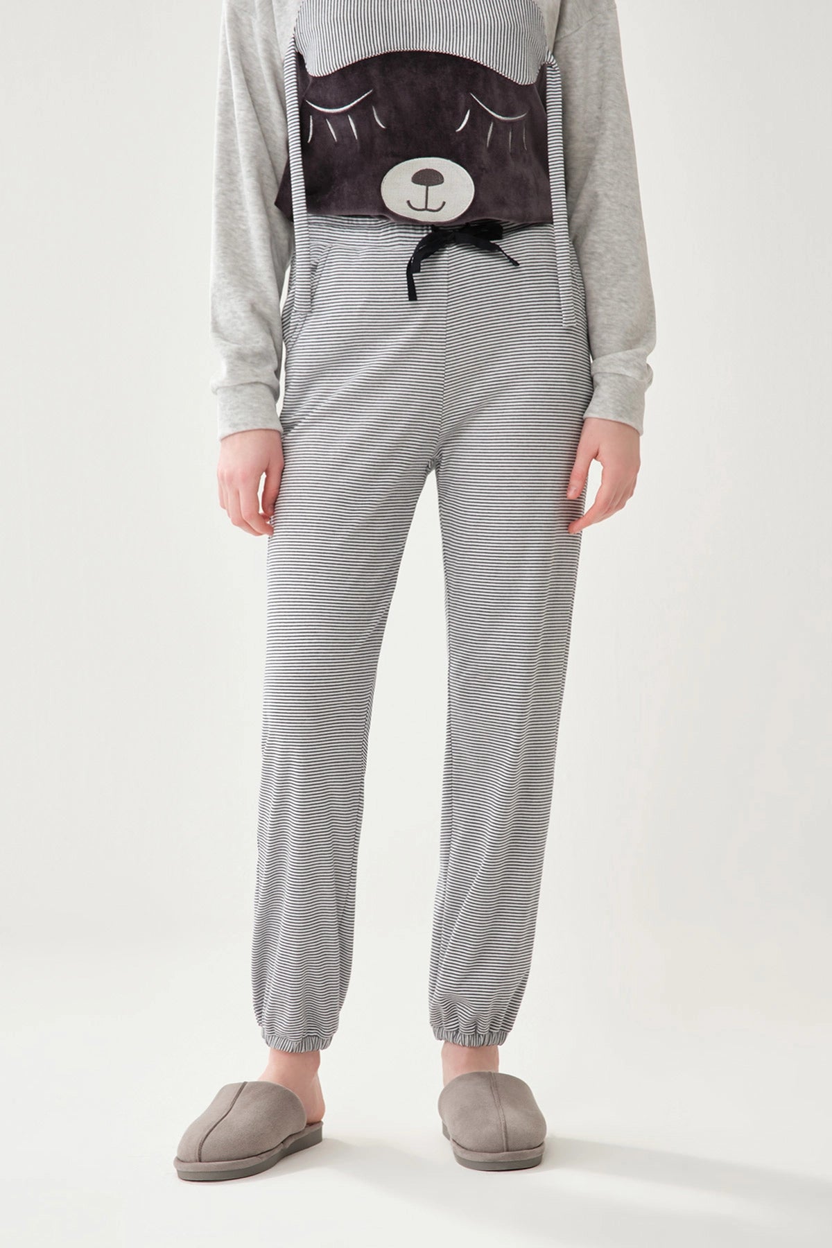 Lacivert Çizgi Desenli Pamuklu Pijama Altı