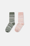 Gri-Pembe Kadın 2'li Desenli Kışlık Çorap