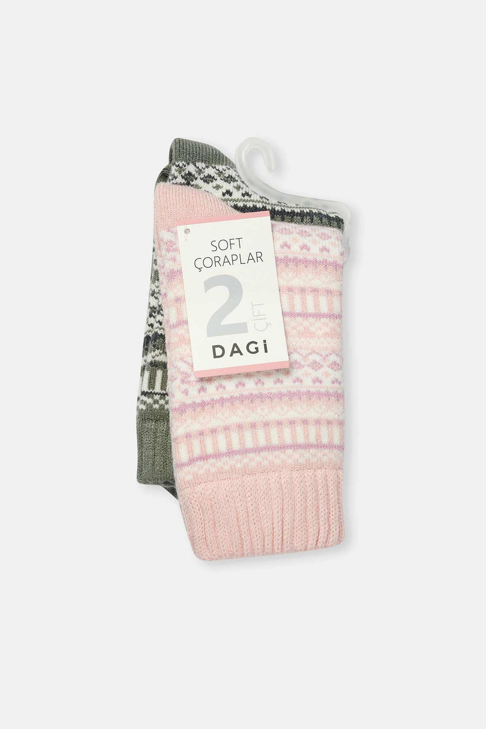 Gri-Pembe Kadın 2'li Desenli Kışlık Çorap