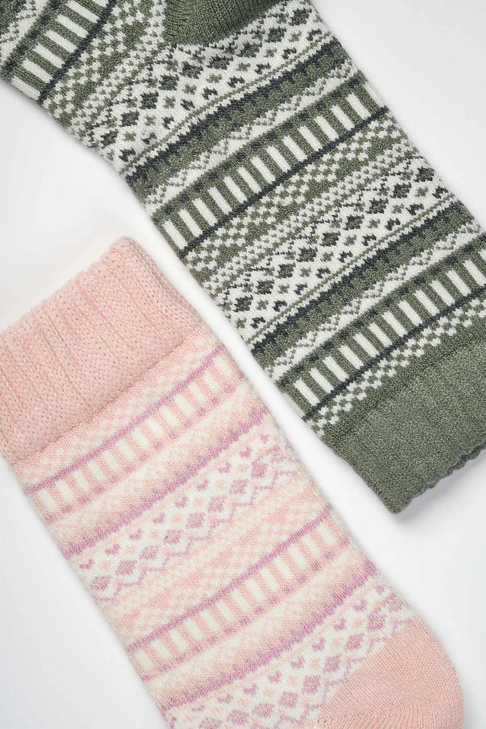 Gri-Pembe Kadın 2'li Desenli Kışlık Çorap
