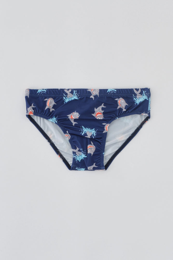 Indigo Erkek Çocuk Köpek Balığı Desenli Slip Mayo