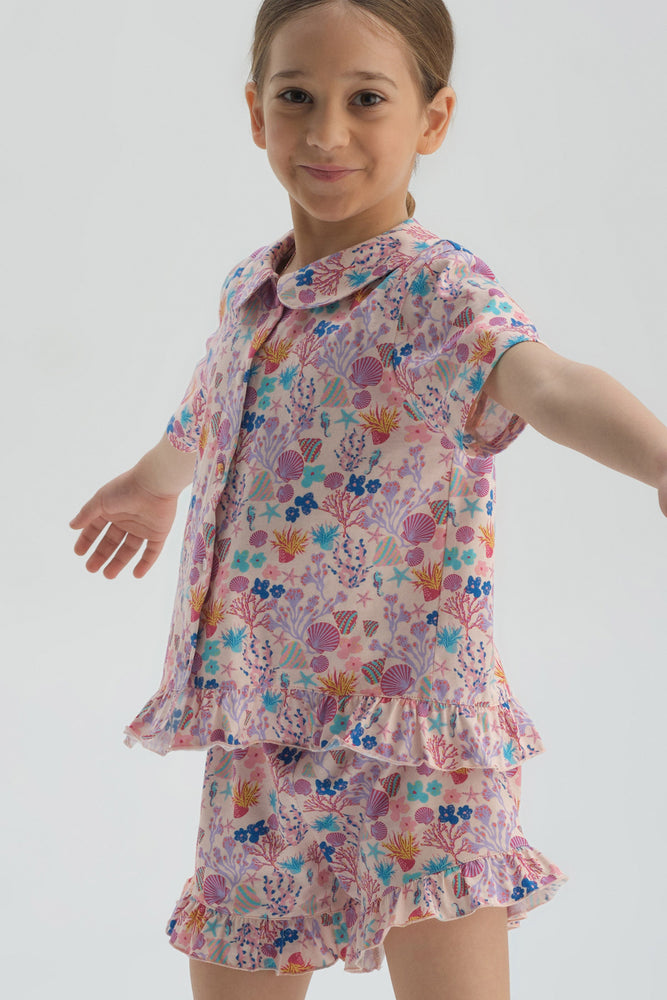 Pembe Desenli Kız Çocuk Desenli Şort Pijama Takım