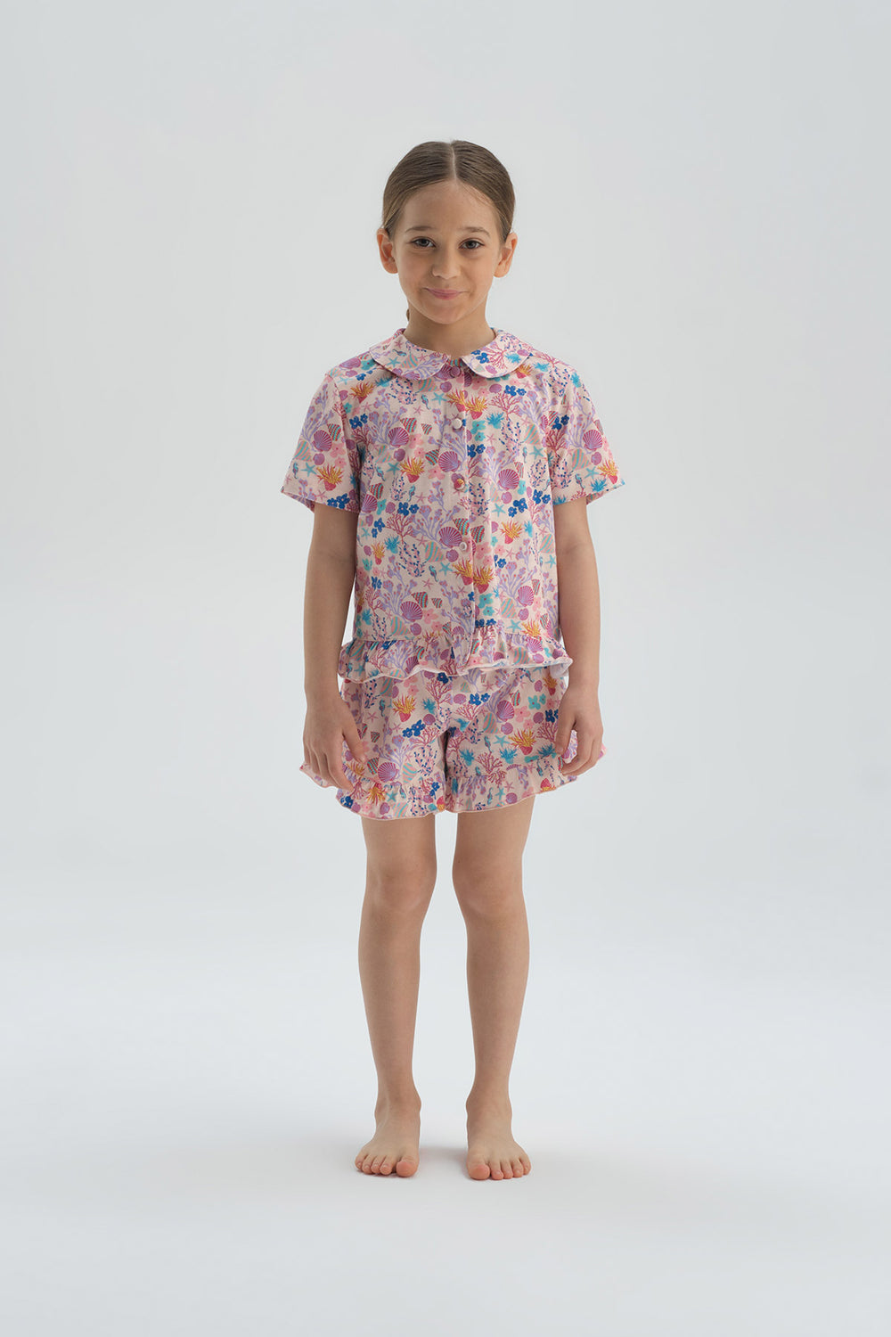 Pembe Desenli Kız Çocuk Desenli Şort Pijama Takım